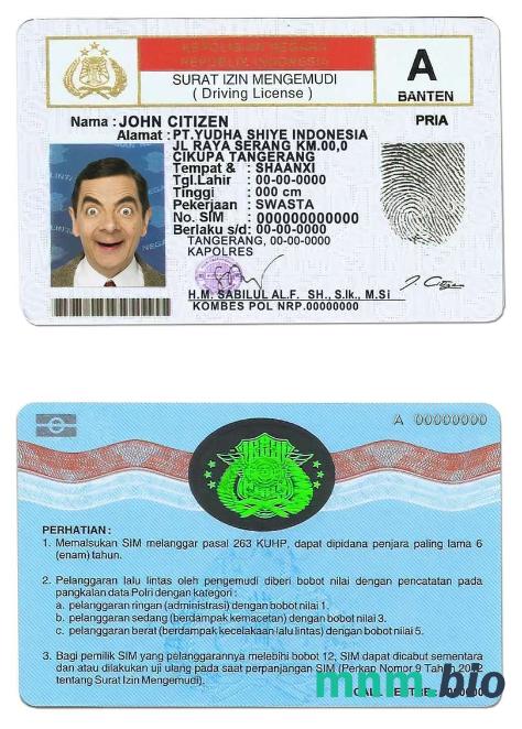 Szablon prawa jazdy w Indonezji w formacie PSD, ze wszystkimi czcionkami
